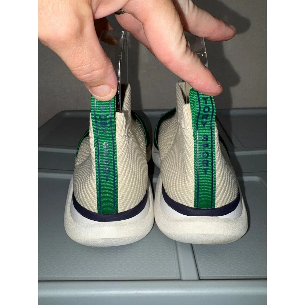 Tory Sport Bubble Sock Sneakers Cream Green Navy Knit Slip On Trainers
